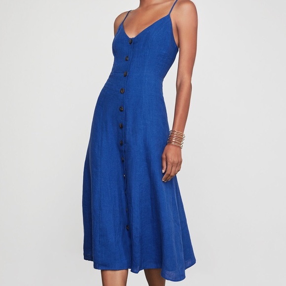 BCBGMaxAzria Button Front Linen Dress in Blueberry - Picture 6 of 16